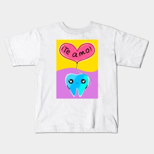 Cute Valentine's day illustration - Spanish - Diente con globo Te amo - for Dentists, Hygienists, Dental Assistants, Dental Students and anyone who loves teeth by Happimola Kids T-Shirt